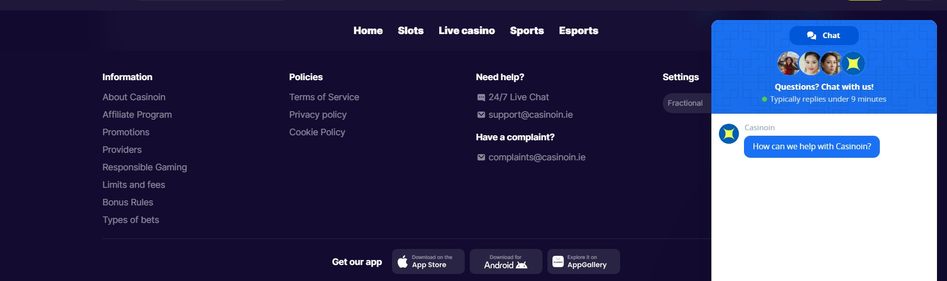 Εξυπηρέτηση πελατών στο Casinoin casino