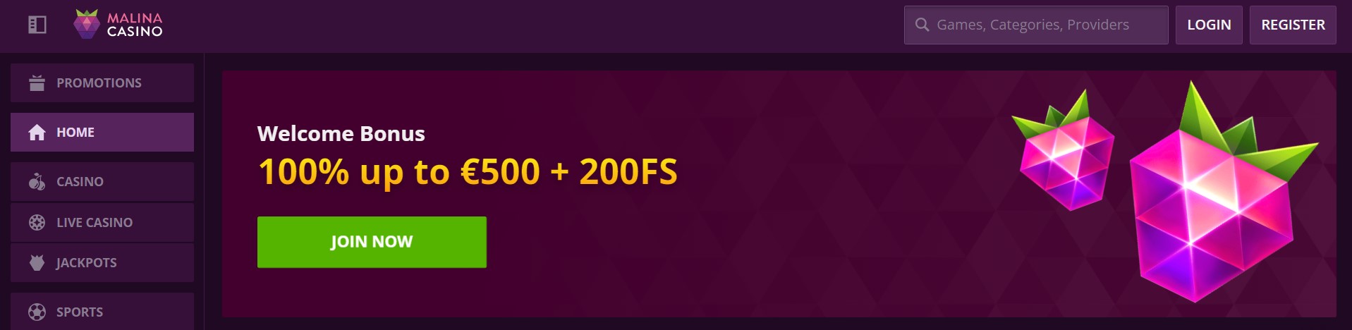 Μπόνους που προσφέρονται από το Malina Casino